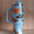 Sky Blue Nature Themed Insects Moths 40oz Cup Tumbler Mug Entomology Drinkware