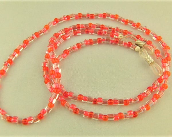 Cord for Glasses Made Using Small Red and Clear Glass Beads