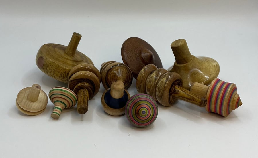 Handmade wooden spinning tops