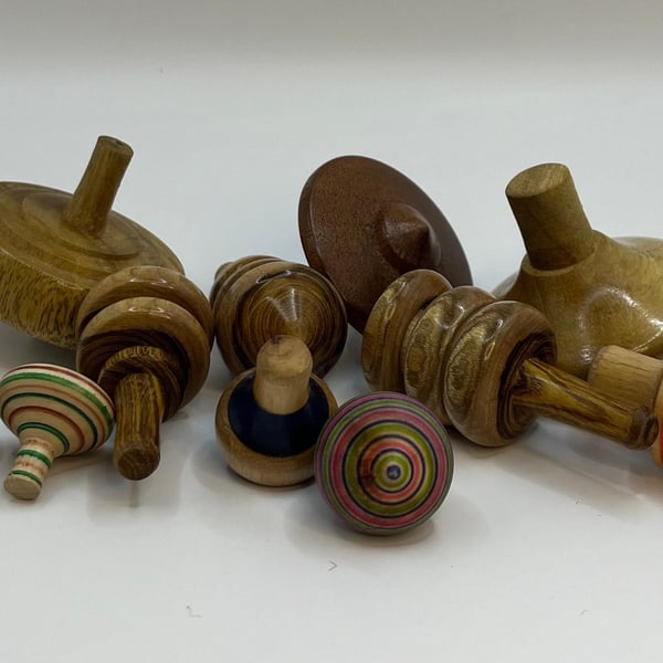 Handmade wooden spinning tops