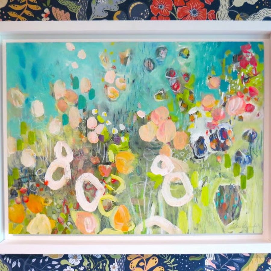 'Peaceful Place' Original Abstract Floral Landscape Painting by Jackie Reynolds