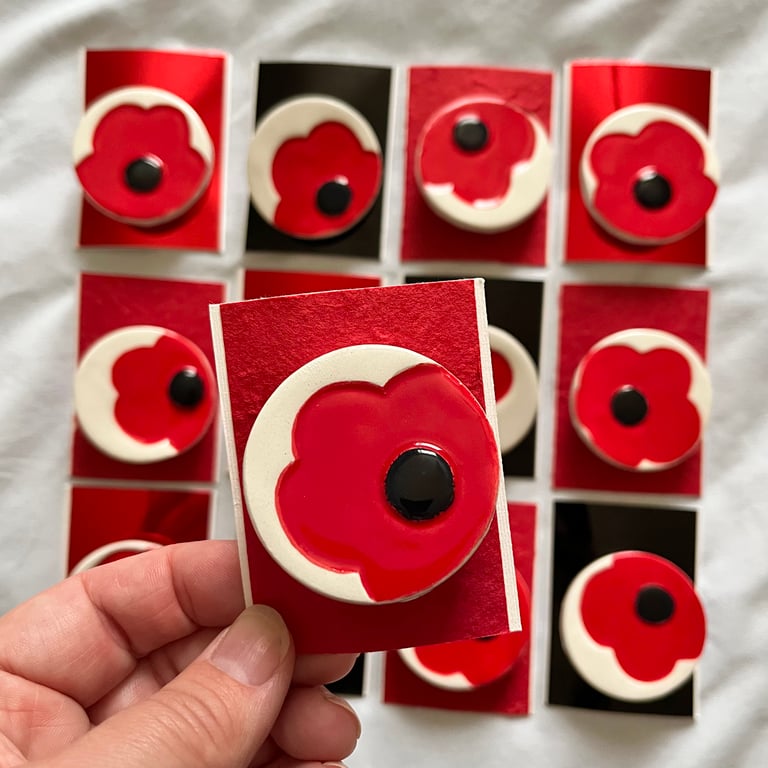 Handmade Ceramic Poppy brooch, Hand Made Pottery Badge