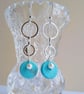 Turquoise & Shell Pearl Multi Charm Drop Fancy Silver Circle Chain Necklace Set - Image 2