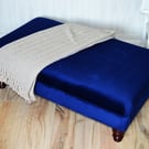Flat Top Footstool in a Premium Dark Blue Velvet Fabric