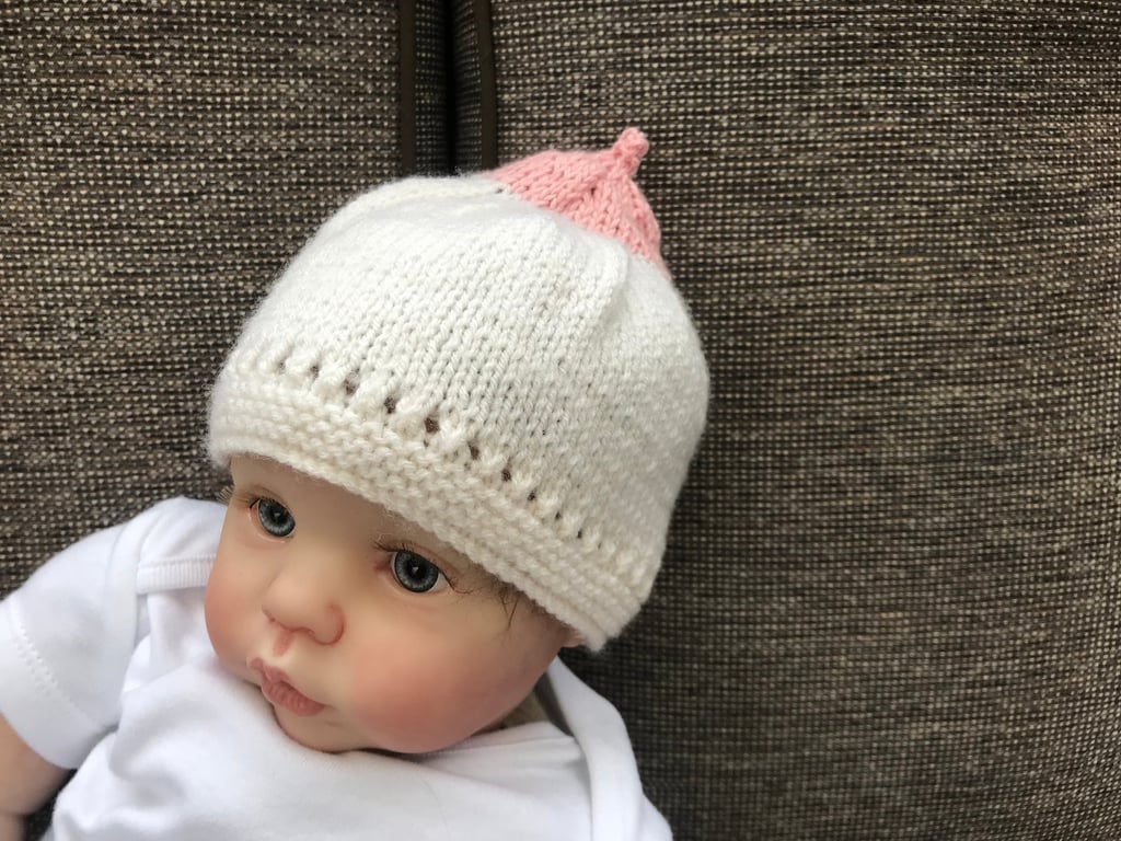 Hand knitted boob hat , breast feeding hat , baby's beanie, hospital bag