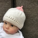 Hand knitted boob hat , breast feeding hat , baby's beanie, hospital bag