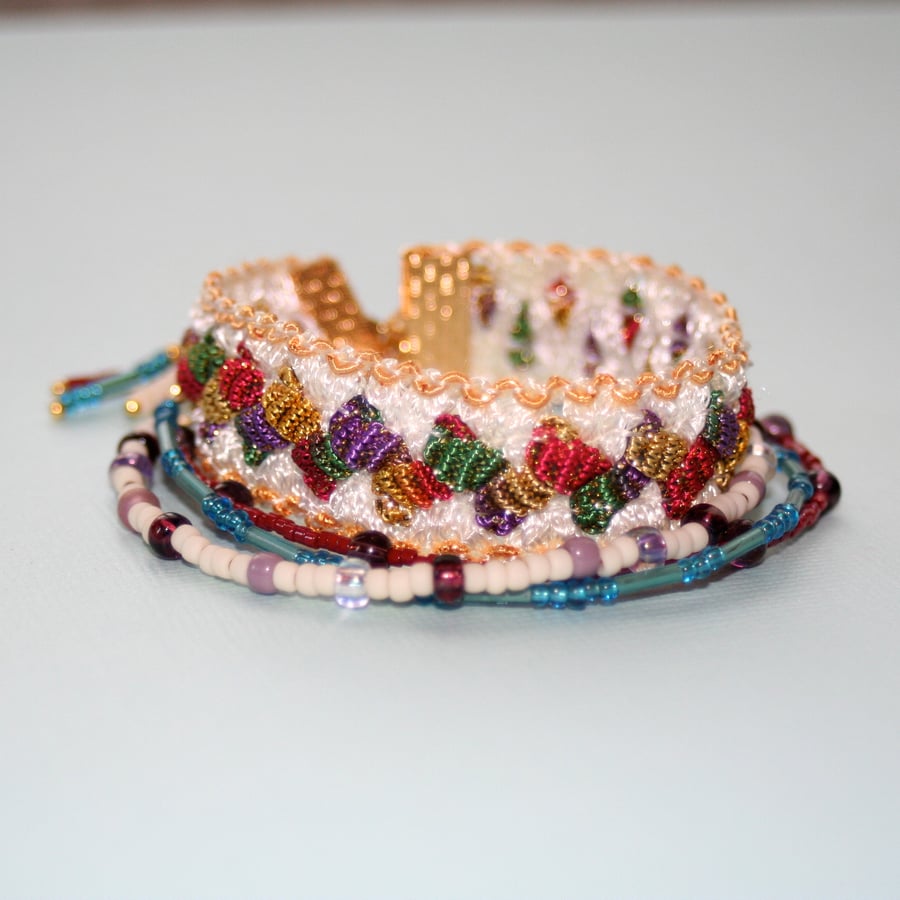 Indian ribbon and bead wrap bracelet