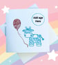 Personalised Cute boys blue Birthday card, cow, balloon, baby or young child. - Image 1