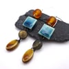amber lampwork glass and ceramic earrings