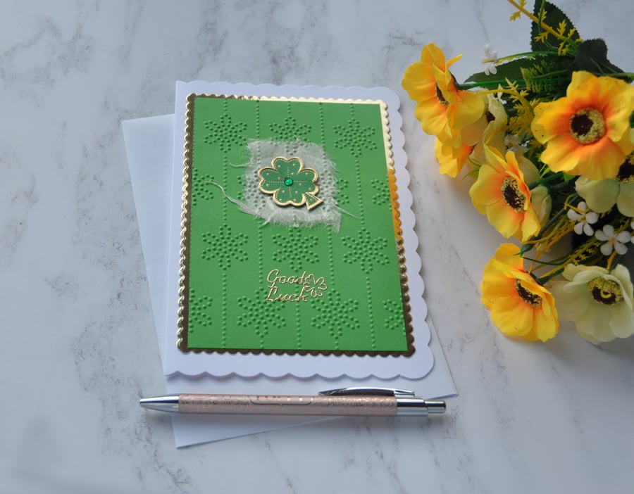 Good Luck Card Four Leaf Clover New Job Card Any Occasion Luck of the Irish