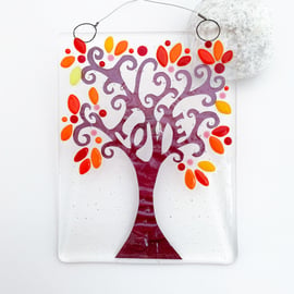 Fused Glass "Love" Tree Hanging - Handmade Glass Suncatcher