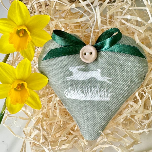 LEAPING BUNNY EASTER HEART - sage green