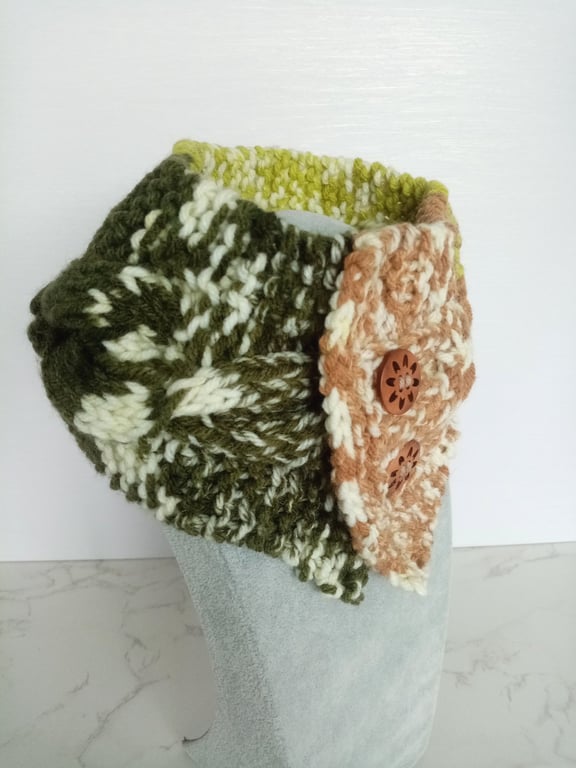 Merino Fair Isle Style Cable Knit Neck Warmer, Handmade Scarf