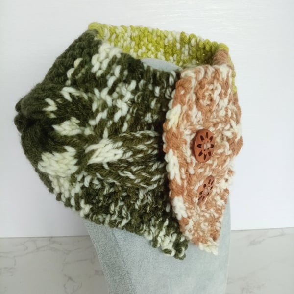 Merino Fair Isle Style Cable Knit Neck Warmer, Handmade Scarf