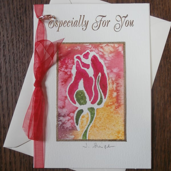 Hand painted Rose watercolour card. Valentine's Day card, Loved one.