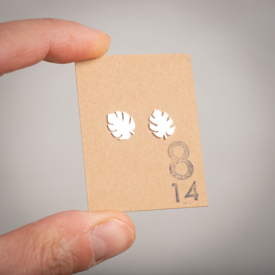 Sterling Silver Monstera Leaf Earrings