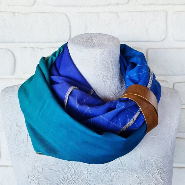 Blue-green-designers modern infinity scarf with faux leather strap 