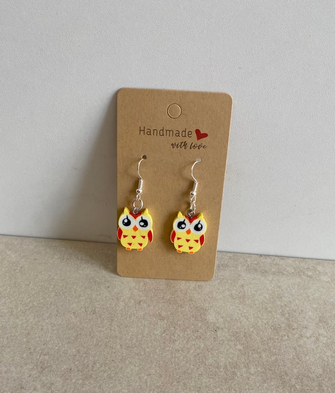 Cute Owl Earrings. Yellow