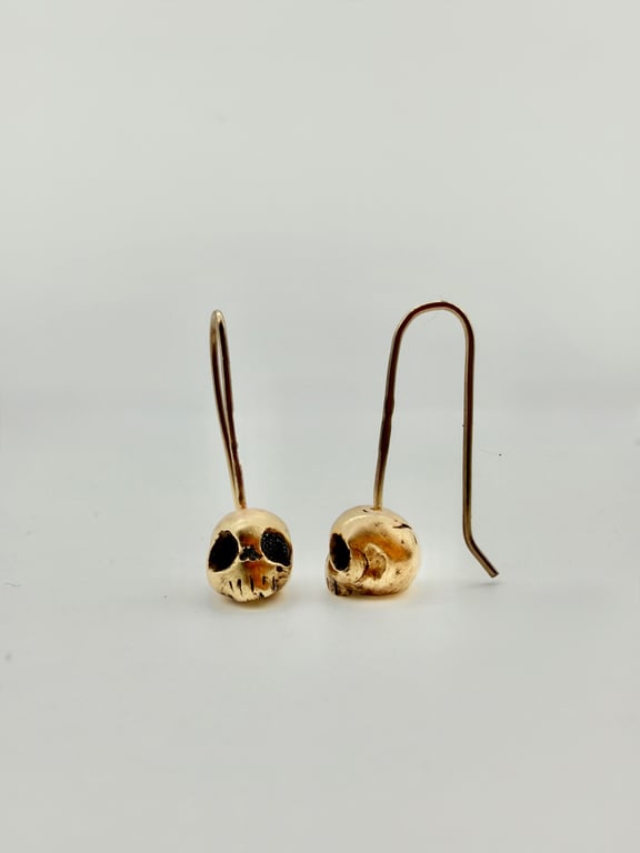 Lantern. 9ct Gold Skull Drop Earrings, Hallmarked