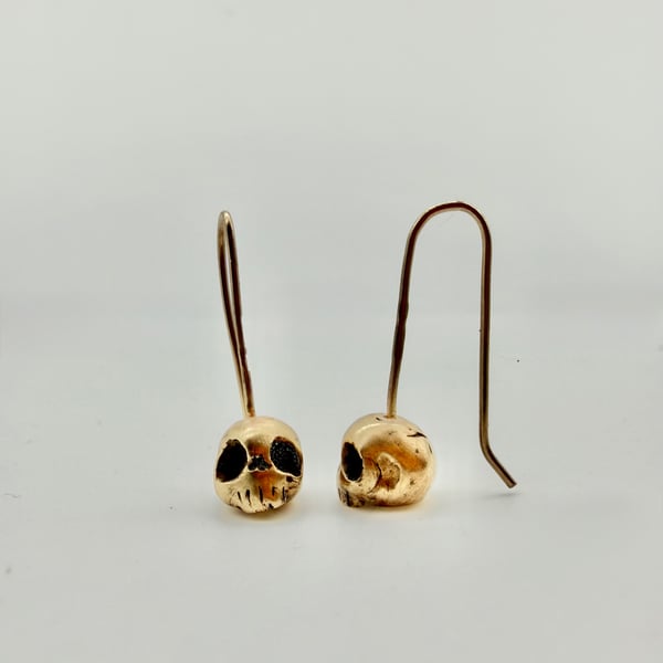 Lantern. 9ct Gold Skull Drop Earrings, Hallmarked