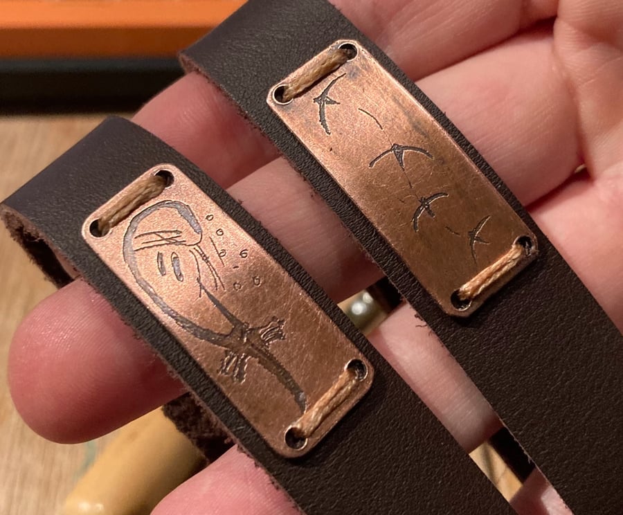 Twisting Otter Wrist Cuff - Handmade Etched Copper & Leather