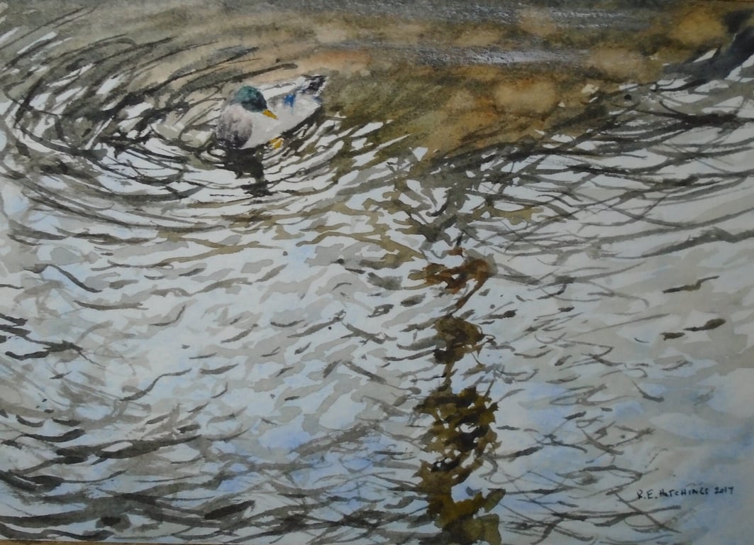 The river leven (PURE ORIGINAL WATERCOLOUR fully mounted 9 x 7") watercolor, riv