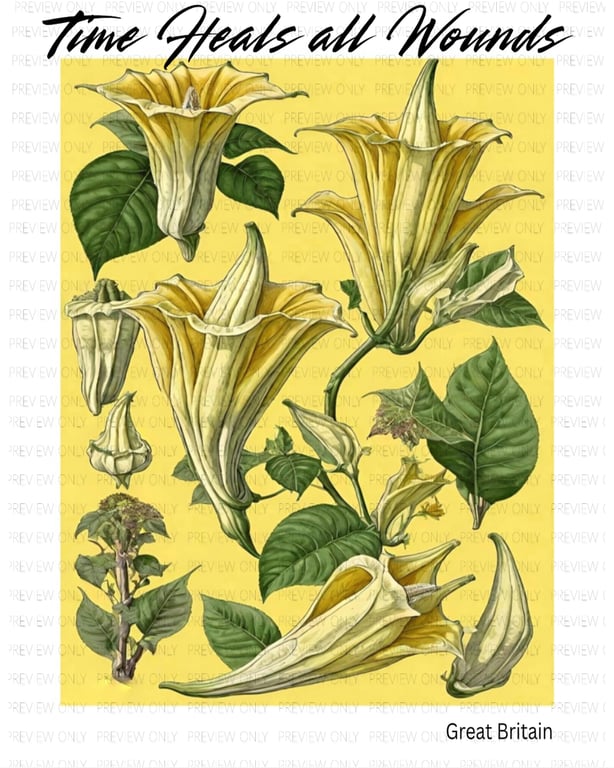 Time Heals All Wounds Botanical Digital Art Print – Printable Wall Art 300 DPI