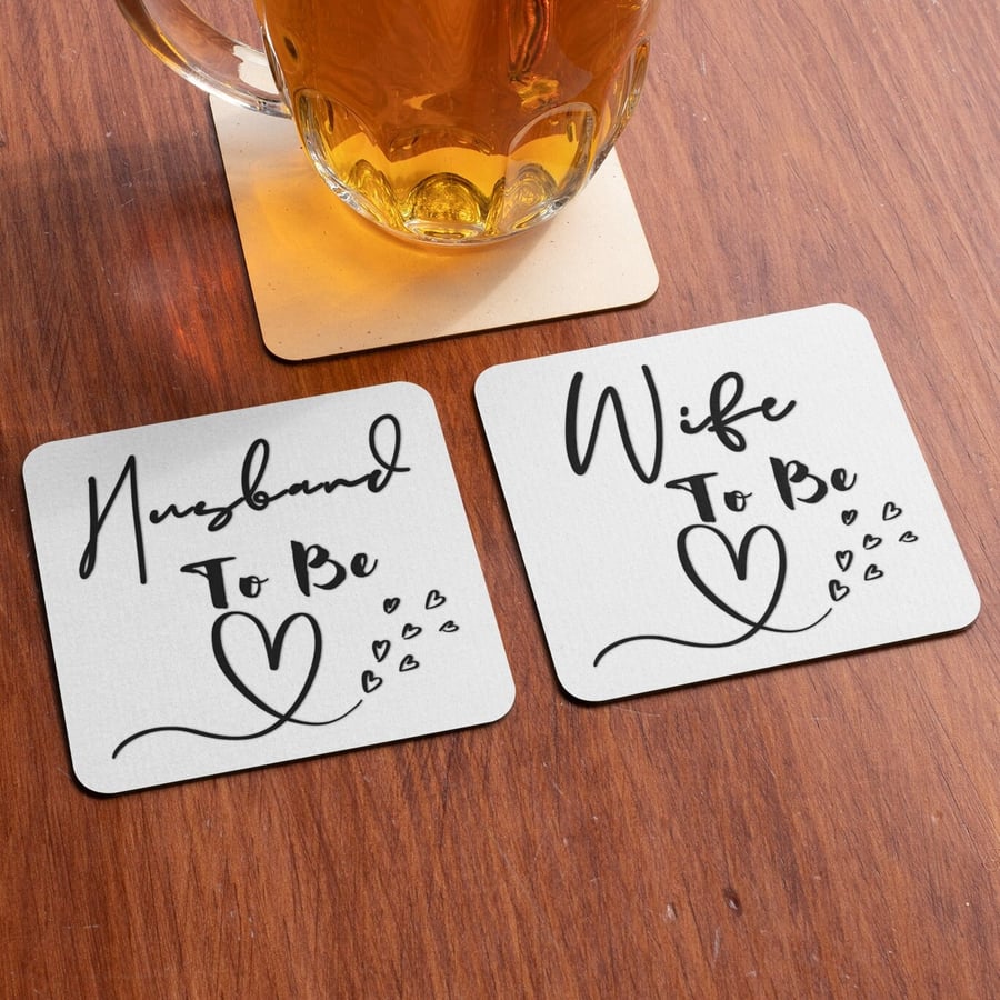 Husband Wife To Be Couples Engagement Set Of Two Coasters Couple Gift Engagement