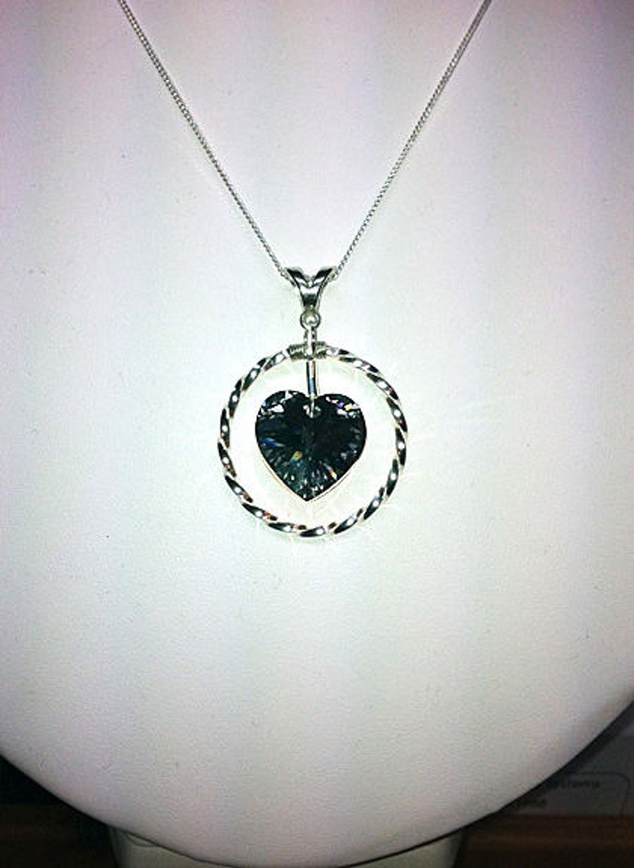 Sterling Silver Twisted Halo Swarovski Heart Pendant Necklace