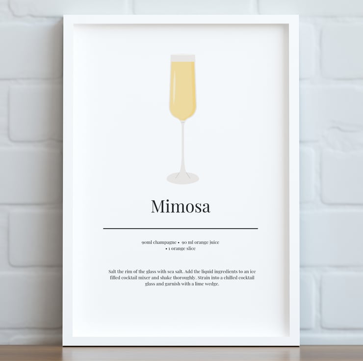 MIMOSA COCKTAIL WALL ART PRINT - Folksy
