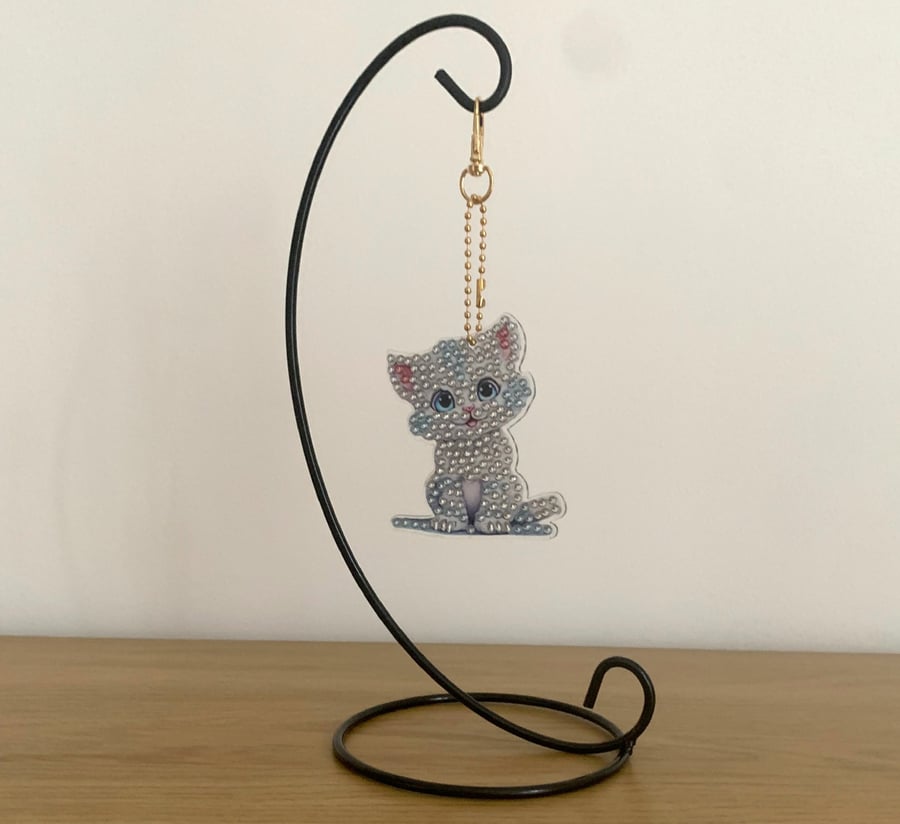 Cute Diamond Art Kitten Keyring. Design 3