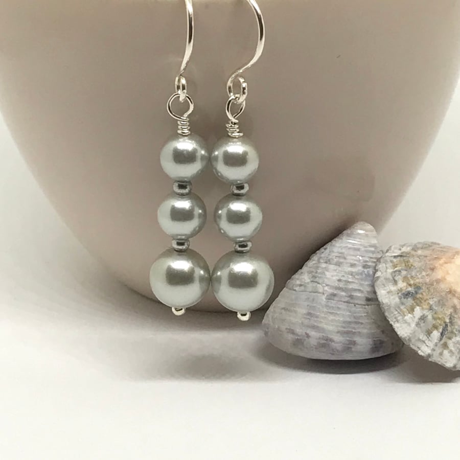 Silver Grey Shell Pearl Earrings