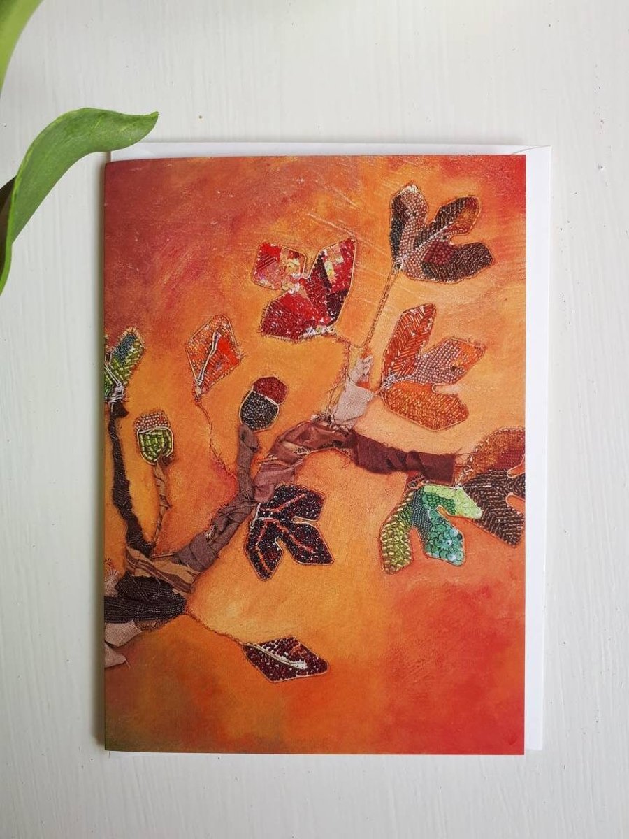 Autumn leaves blank greeting card