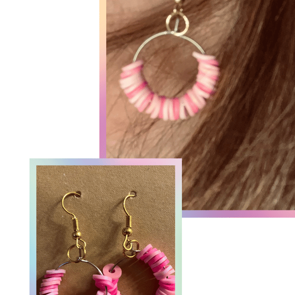 Pink Beaded Hoop Earrings