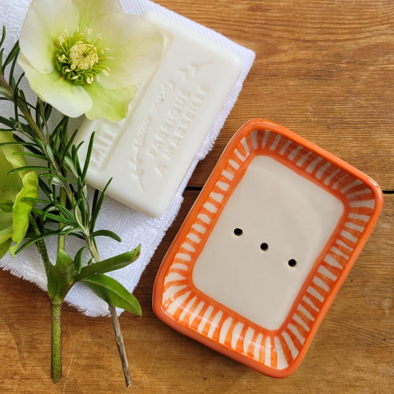 Orange stripe soap dish