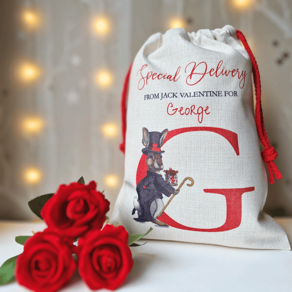 Personalised Jack 'Rabbit' Valentine Linen Gift Sack