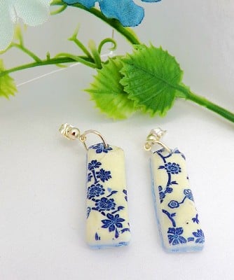 Long Rectangle Floral Earrings.