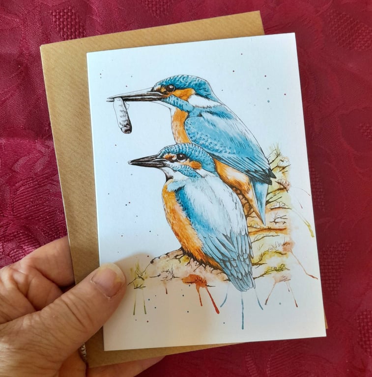 A6 Art Greetings Card, Kingfishers