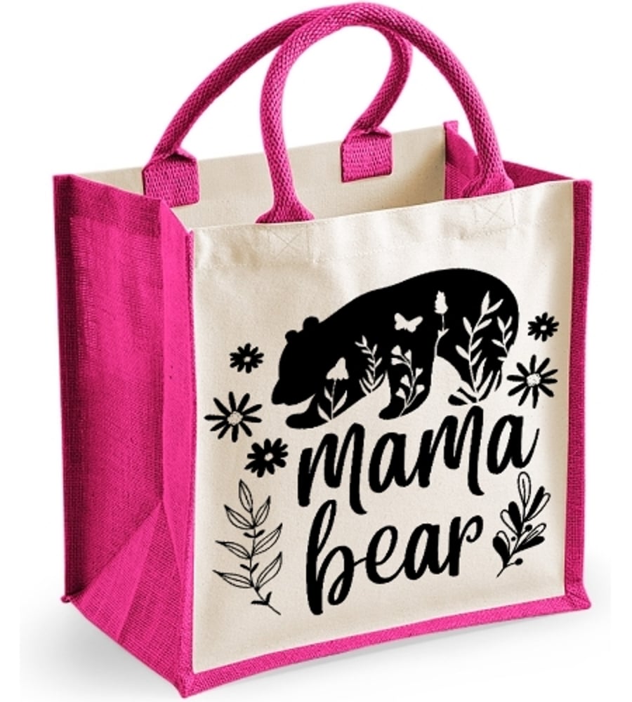 Mama Bear -  Midi Jute Bag - Gift For Mum
