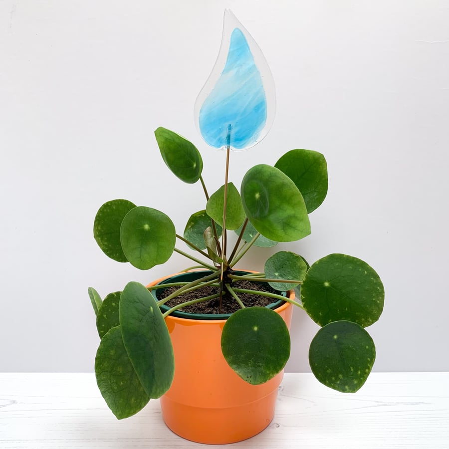 Turquoise Fused Glass Houseplant Stake - Design 1
