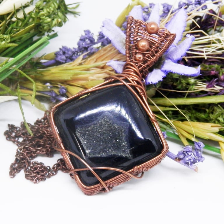 Black Druzy Agate Copper Necklace