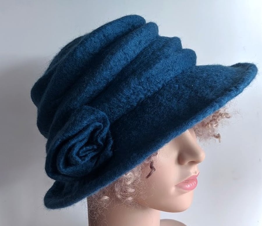 Denim blue felted wool hat - 'The Crush' - designed to pack flat