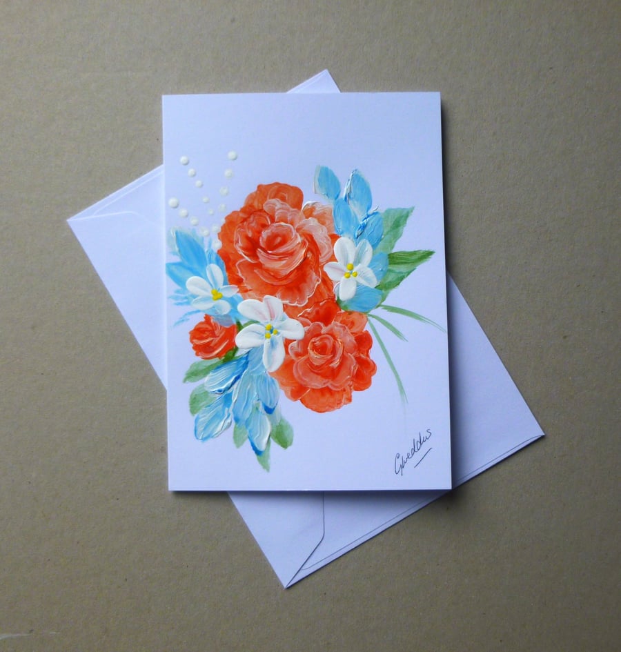 original hand painted floral blank greetings card...( ref FA 301 M1 )
