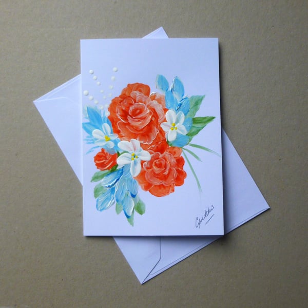 original hand painted floral blank greetings card...( ref FA 301 M1 )