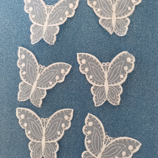 Pack of 5 White Lace Butterfly Motif, 8cm x 7cm Butterfly Motif