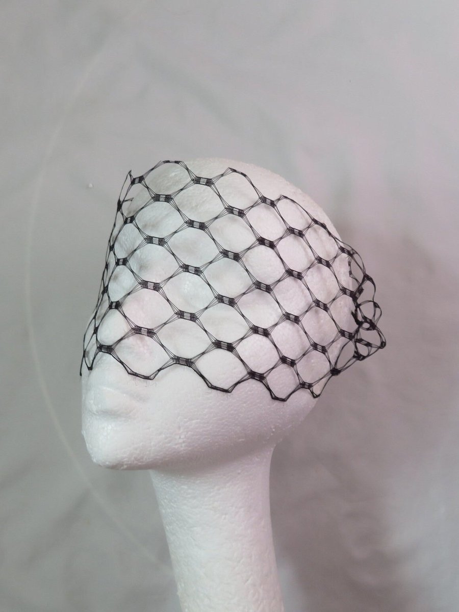 Black Narrow Vintage Retro Waffle Weave Veil Bandeau Birdcage Gothic Goth Bride 