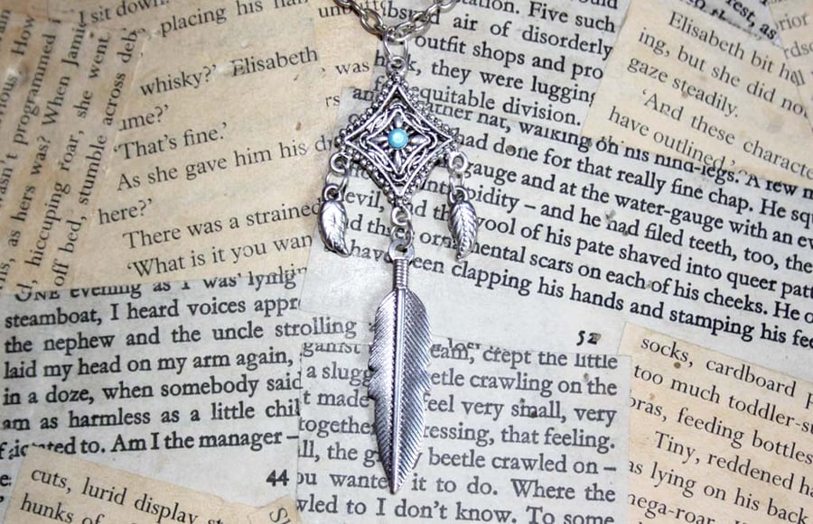 Dreamcatcher Feather Charm Silver Necklace