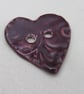 Medium Aubergine Purple Brocade Texture Heart Shaped Ceramic Button - Image 2