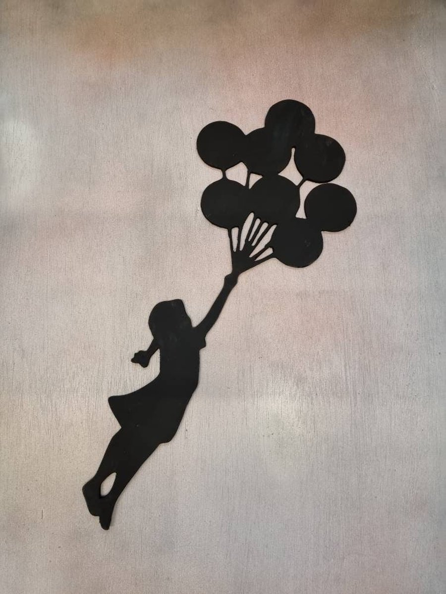 Banksy girl floating with balloons, many colors available, 65 cm tall