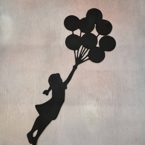 Banksy girl floating with balloons, many colors available, 65 cm tall